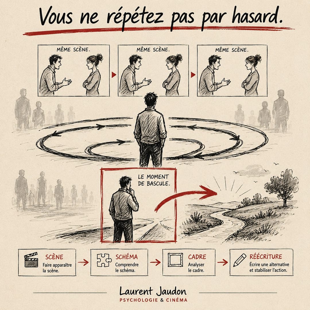 Thérapie des schémas Paris, personnage face à une boucle relationnelle et cadre thérapeutique F.A.C.E.S.